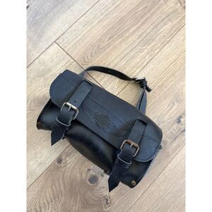 HARLEY DAVIDSON black leather Handlebar motorcycle bag silver Small bag buckle